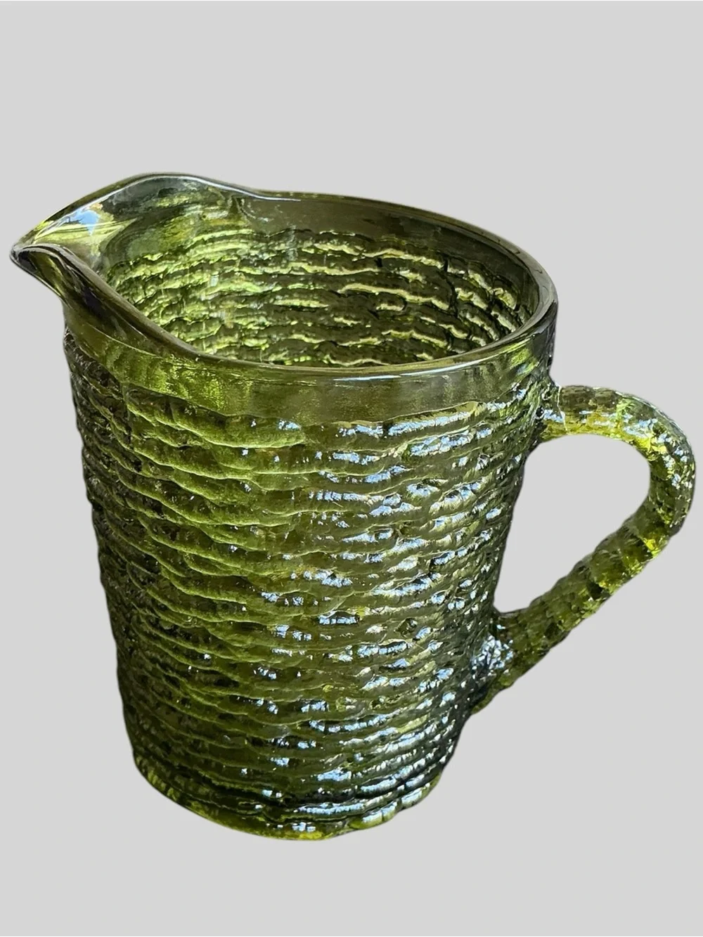 Vintage Anchor Hocking Soreno Avocado Green Glass Condiment Set MCM Retro